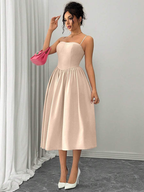 Vestido Elegante Color Albaricoque Con Tirantes Finos