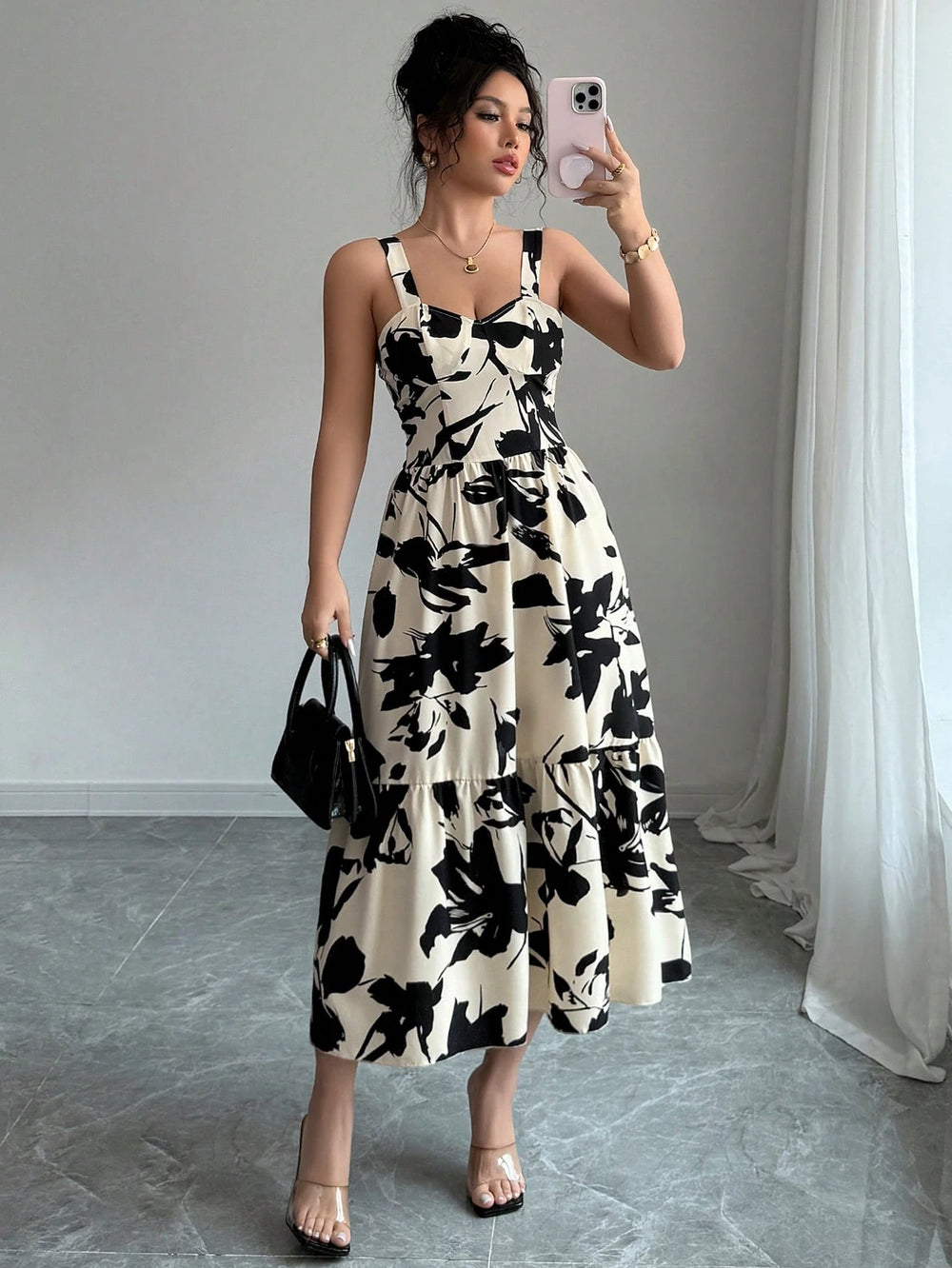 Vestido Largo Floral Bohemio Multicolor De Tirantes vista frontal elegante
