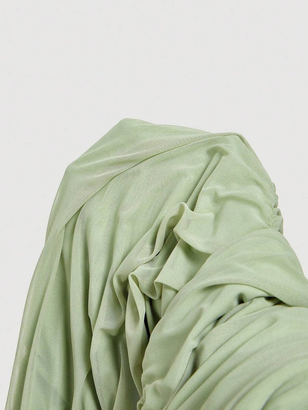 Vestido Midi Asimétrico Verde Menta Fruncido