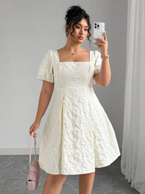 Vista completa de vestido corto elegante con manga farol