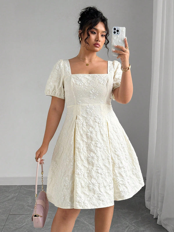 Vista completa de vestido corto elegante con manga farol