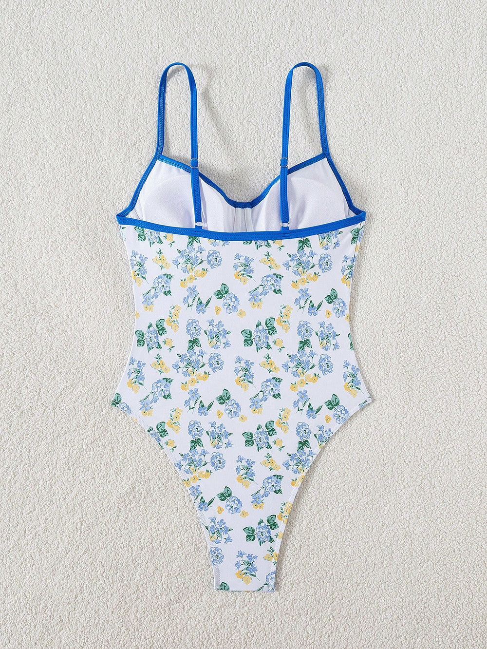 Traje De Baño Floral Multicolor Con Push Up Y Ribete Azul Cobalto
