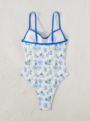 Traje De Baño Floral Multicolor Con Push Up Y Ribete Azul Cobalto