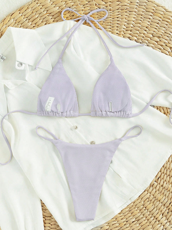 Bikini Triangular Sexy Púrpura Malva Con Tirantes Finos