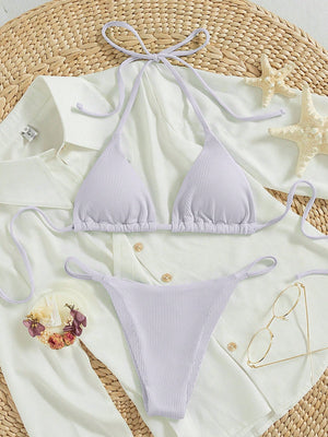 Bikini Triangular Sexy Púrpura Malva Con Tirantes Finos
