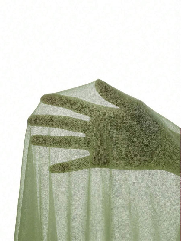 Vestido Largo Asimétrico Drapeado Verde Menta