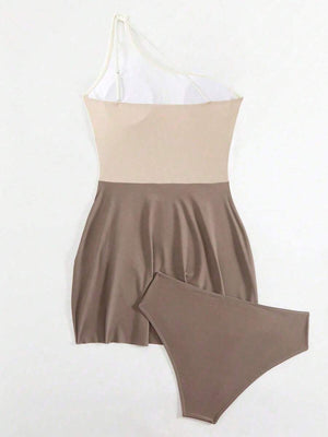 Traje De Baño Asimétrico Con Falda Anudada Lateral
