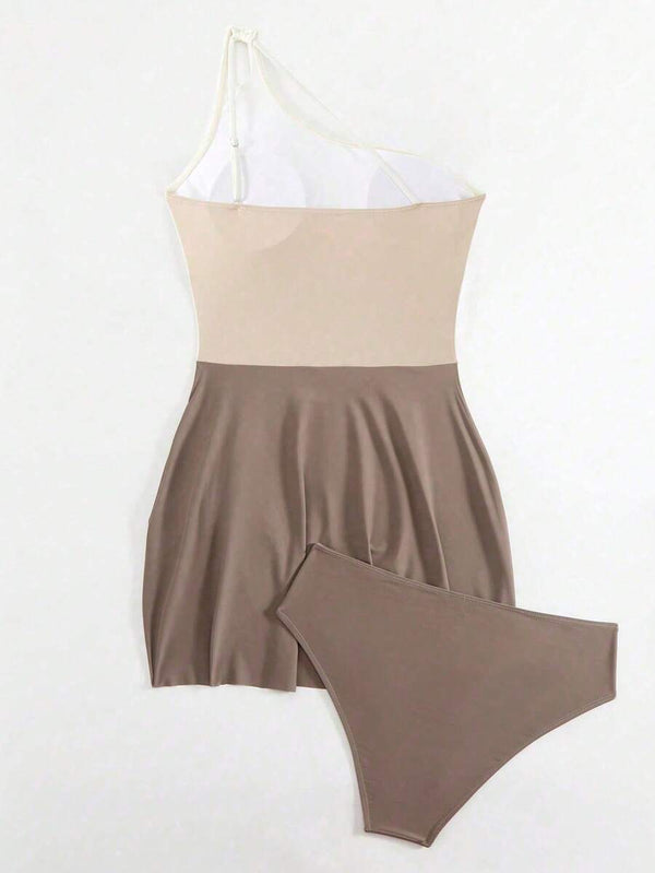 Traje De Baño Asimétrico Con Falda Anudada Lateral