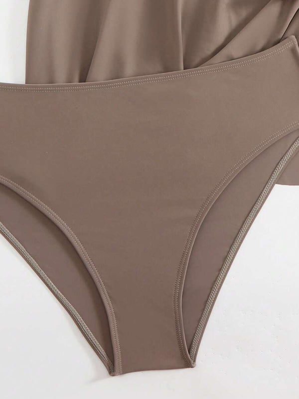 Traje De Baño Asimétrico Con Falda Anudada Lateral