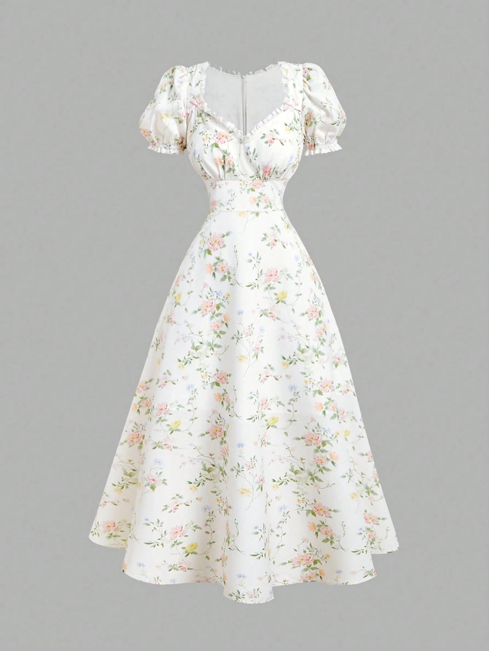 Vestido Floral Midi Bohemio A Línea – Escote Corazón