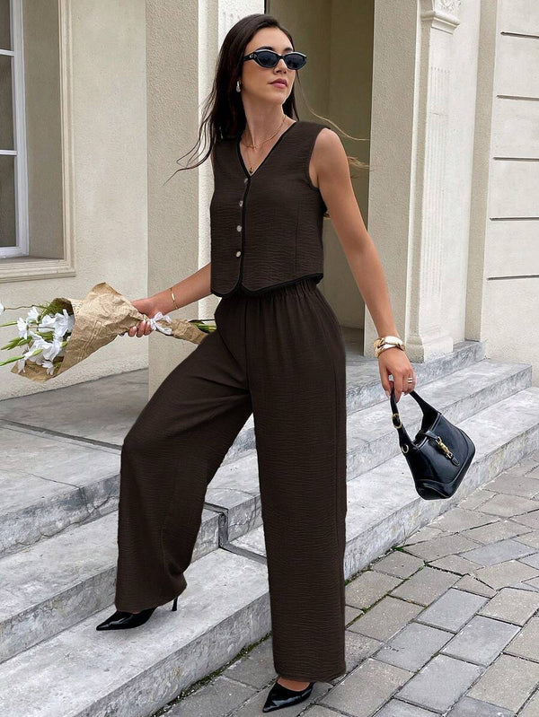Conjunto De Chaleco Y Pantalón Marrón Elegante