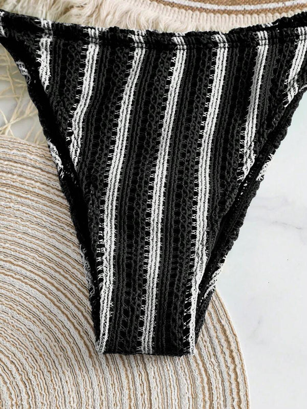 Conjunto De Baño 3 Piezas Tejido a Rayas Negras