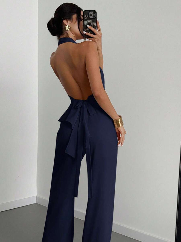 Conjunto Elegante Halter Con Lazo Azul Marino