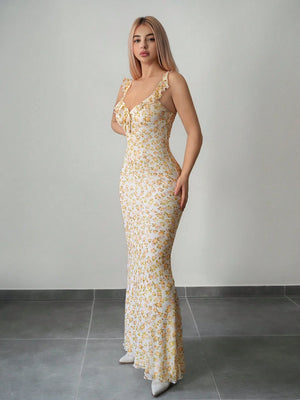 Vestido maxi floral bohemio con tirantes corte ajustado lateral
