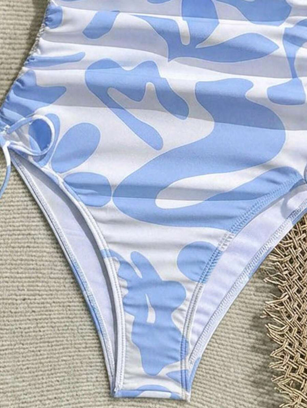 Traje De Baño Asimétrico Con Estampado Abstracto Y Fruncido
