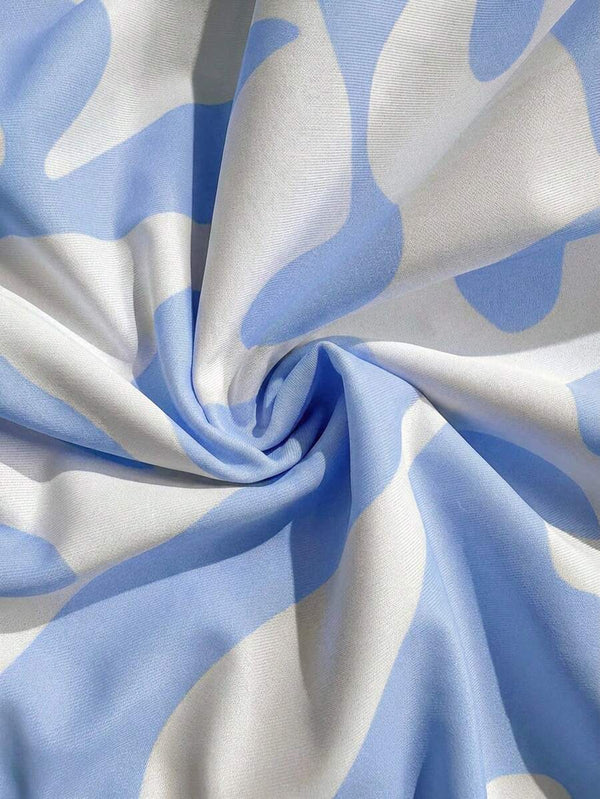 Traje De Baño Asimétrico Con Estampado Abstracto Y Fruncido