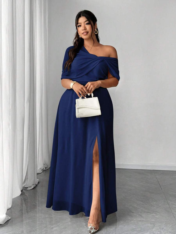 Vestido Largo Elegante Asimétrico Azul Marino