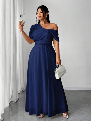 Vestido Largo Elegante Asimétrico Azul Marino