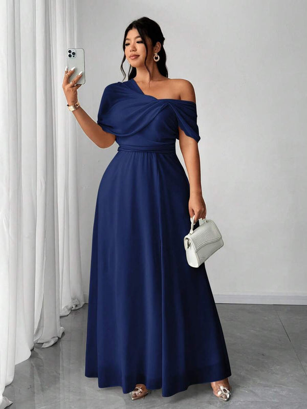 Vestido Largo Elegante Asimétrico Azul Marino