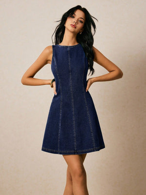 Vestido De Mezclilla Casual Sin Mangas Corte A