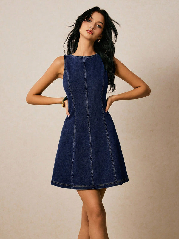 Vestido De Mezclilla Casual Sin Mangas Corte A