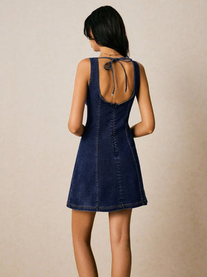 Vestido De Mezclilla Casual Sin Mangas Corte A