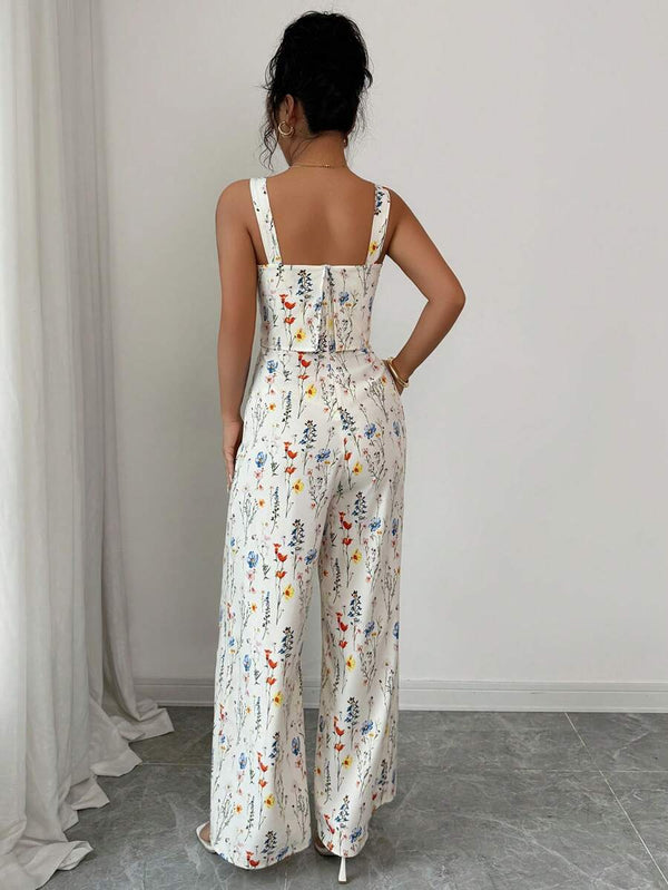 Enterizo bohemio con estampado floral vista trasera