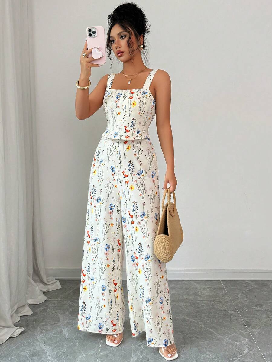 Enterizo bohemio con estampado floral vista frontal