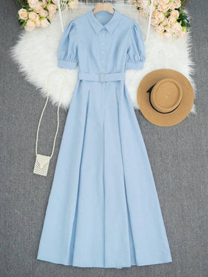 Jumpsuit Elegante Azul Cielo Con Manga Abullonada