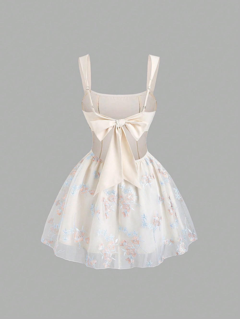 Vestido corto bohemio albaricoque con bordado frontal