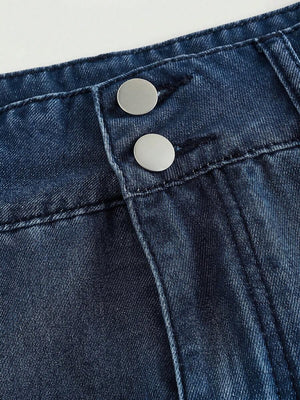 Caída amplia y volantes en capas de falda larga de mezclilla azul para mujer