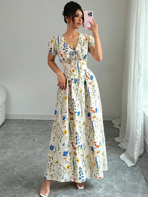 Vestido maxi floral bohemio con escote en V look elegante
