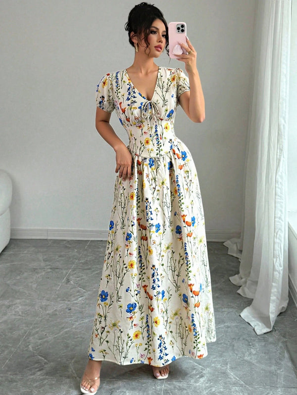 Vestido maxi floral bohemio con escote en V look elegante