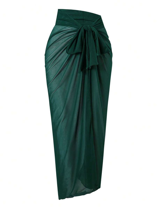 Conjunto De Baño Elegante Verde Oscuro Con Pareo A Juego