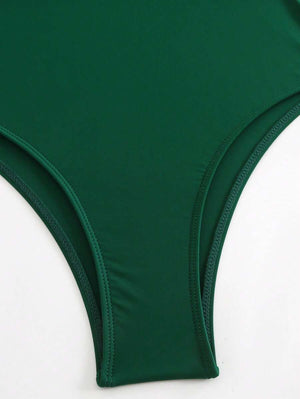 Conjunto De Baño Elegante Verde Oscuro Con Pareo A Juego