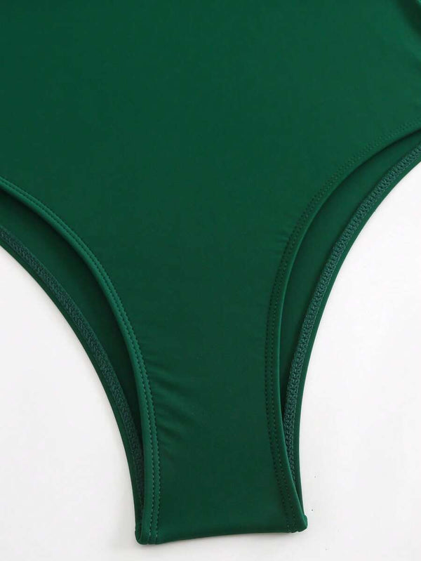 Conjunto De Baño Elegante Verde Oscuro Con Pareo A Juego