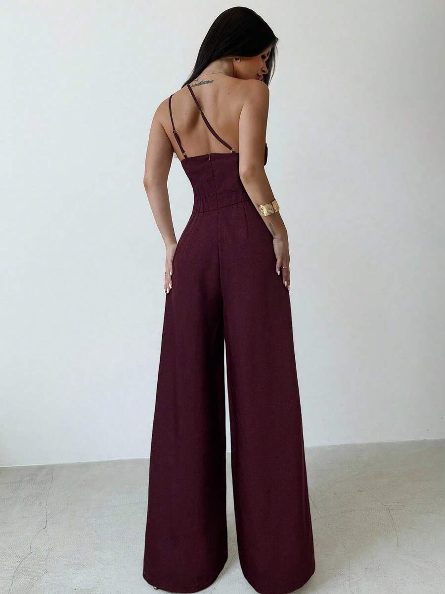 Jumpsuit Elegante Asimétrico De Pierna Ancha