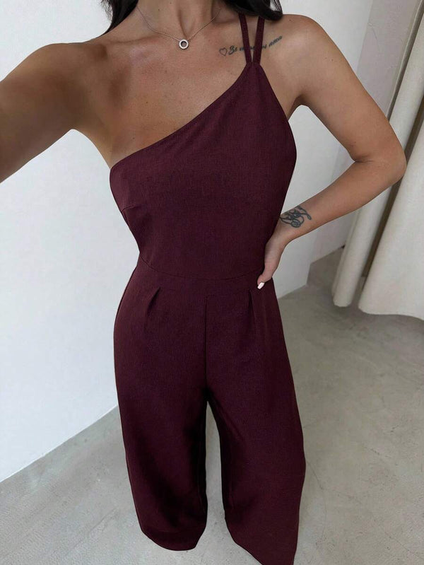 Jumpsuit Elegante Asimétrico De Pierna Ancha