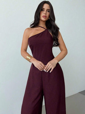Jumpsuit Elegante Asimétrico De Pierna Ancha