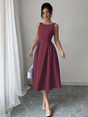 Vestido granate elegante midi completo frente