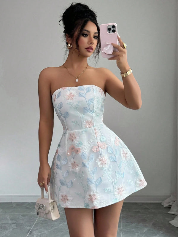 Vestido Corto Elegante Blanco Bordado look completo fiesta