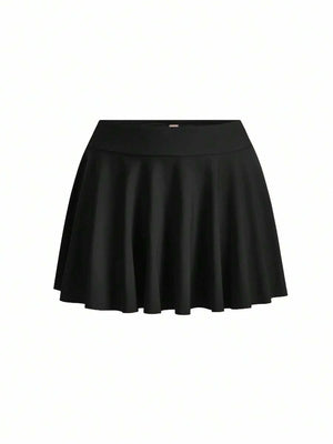 Traje De Baño Negro Con Falda Y Hombros Descubiertos