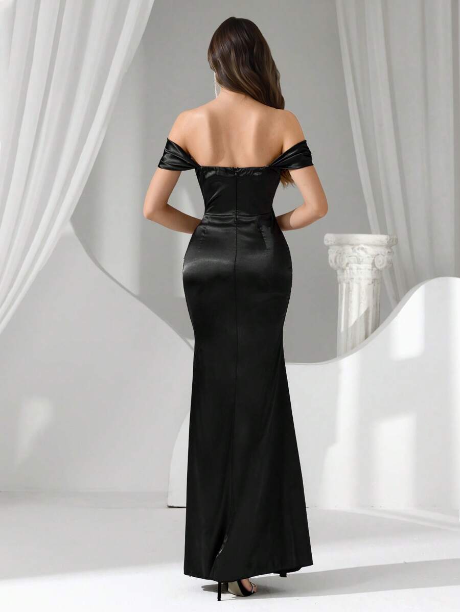 Vestido Corsé Negro Elegante Con Pedrería