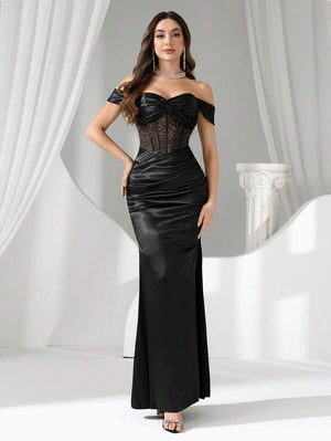 Vestido Corsé Negro Elegante Con Pedrería