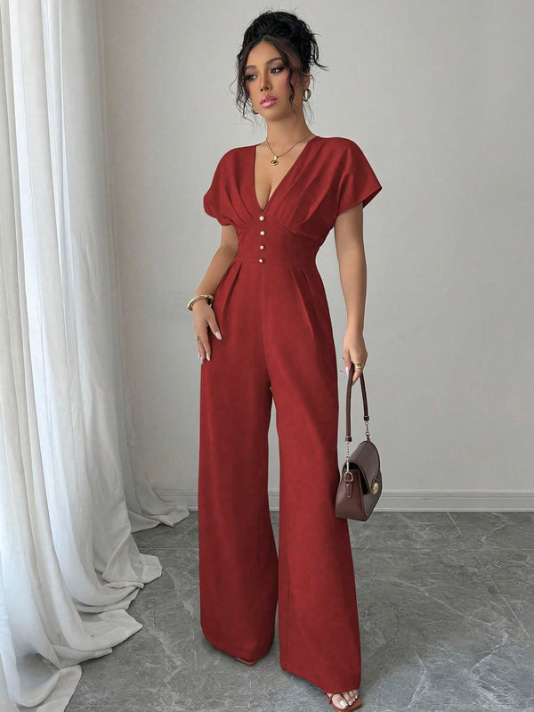 Enterizo Elegante De Manga Con Escote En V