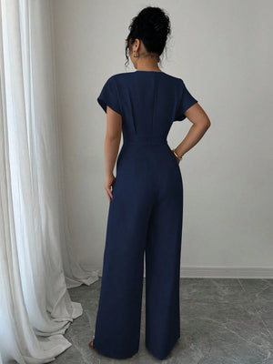 Mono azul marino elegante largo vista trasera