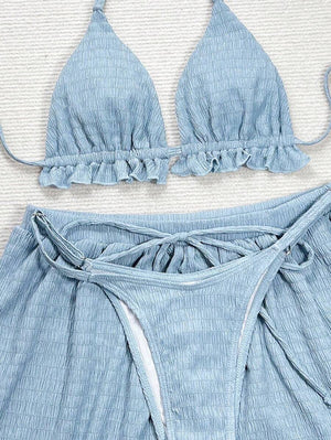 Conjunto Celeste Texturizado De Top Halter Y Short