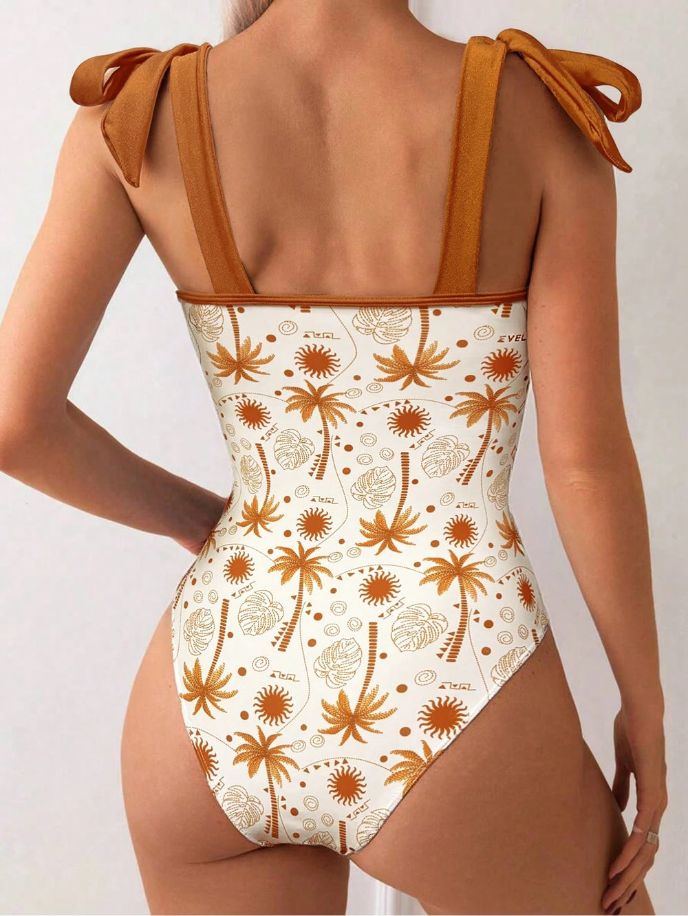 Traje De Baño Entero Geométrico Multicolor vista frontal con escote en V
