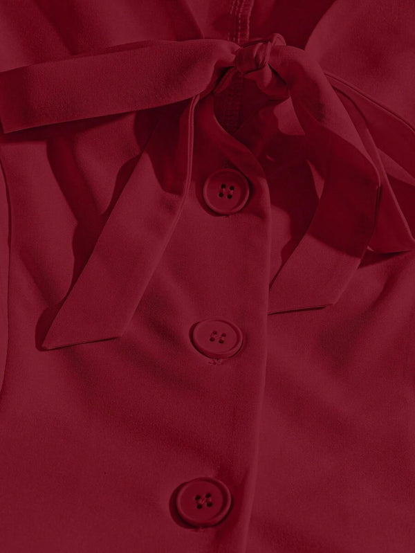 Conjunto Elegante de Chaleco y Falda Plisada Vino