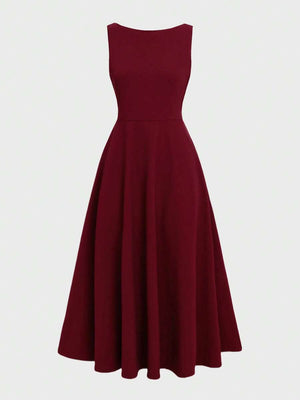 Vestido Midi Elegante Sin Mangas Color Vino